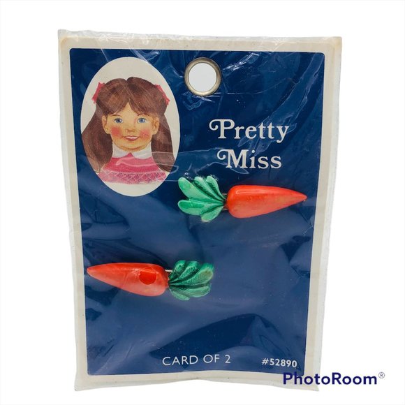 NOS Vintage Pretty Miss Tip Top Card of 2 Orange Carrot Hair Barrettes 1980s - Picture 1 of 3